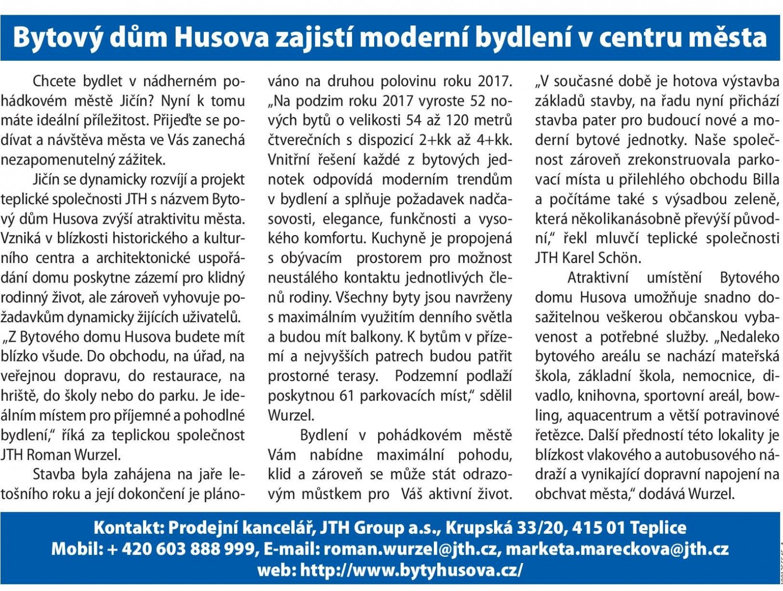 Husova zajistí moderní bydlení v centru města